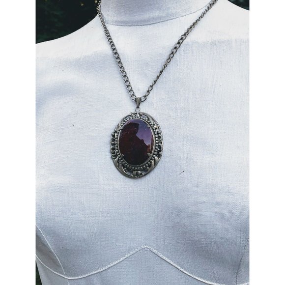 Vintage Large Red Jasper Pendant Necklace earring Set - Picture 7 of 9